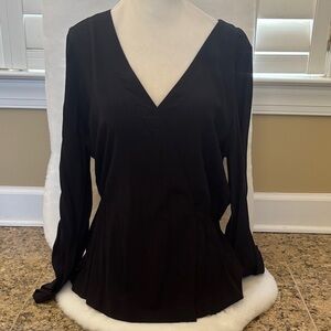 J. Crew Black V-Neck Long Sleeve Blouse